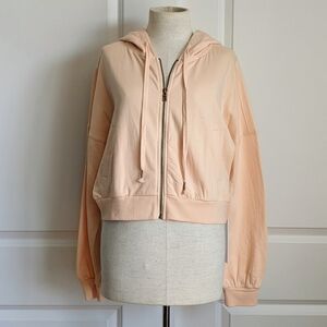 Young Fabulous & Broke Hoodie Cropped Full Zip Front Faux Pockets Peach M NWT